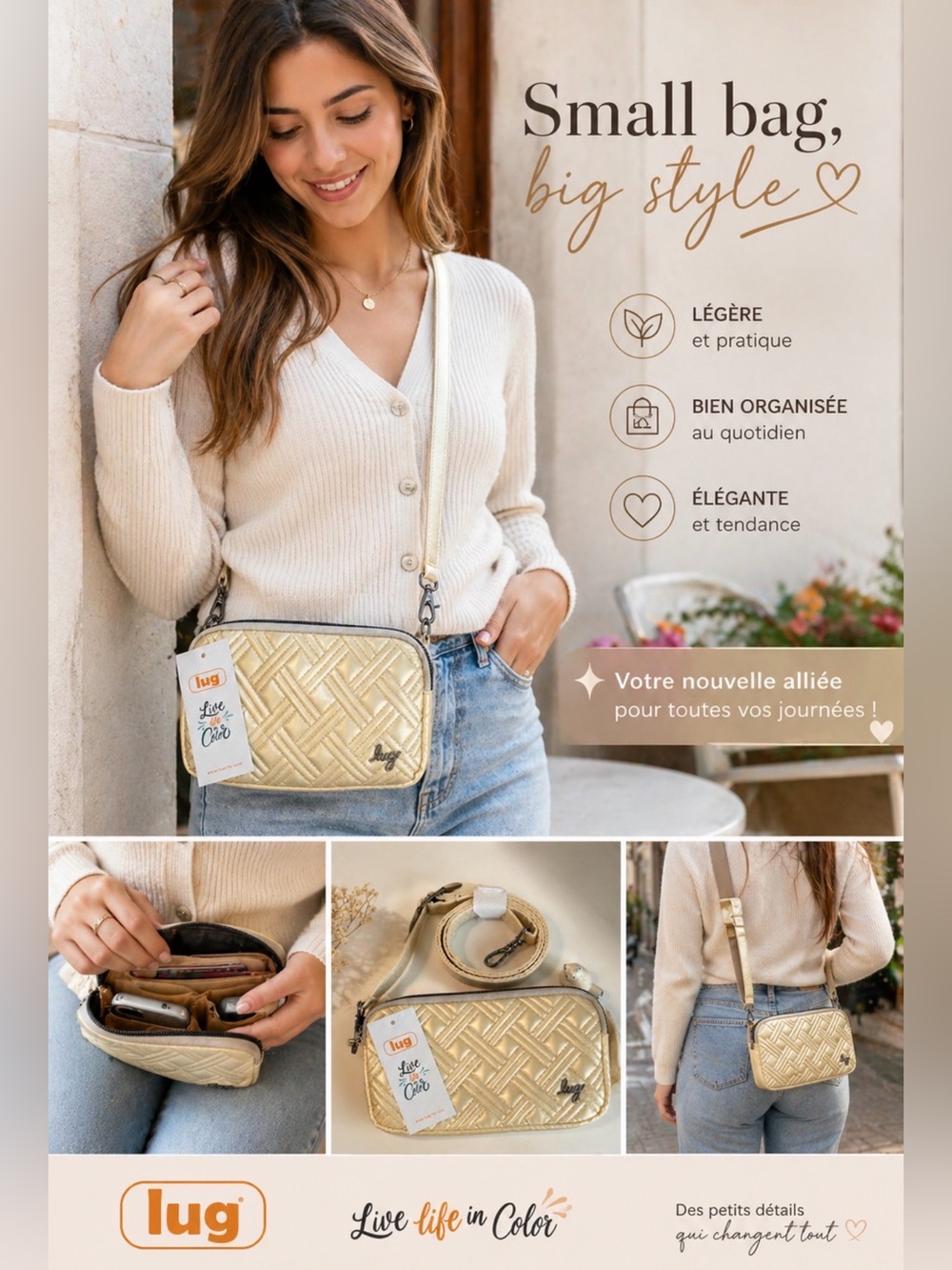 Lug Convertible Hip Pouch - Coupe XL META LLIC CHAMPAGNE NEW in sealed package